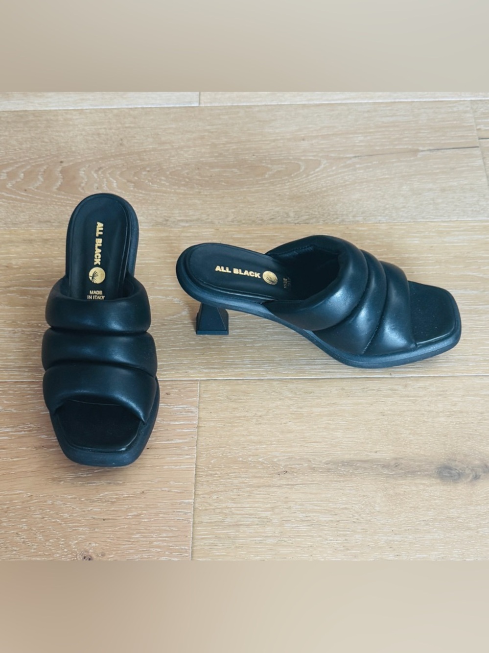 NEW All Black Quilted Slide Mules in Black, EU Size 38 = U.S. Size 7.5
